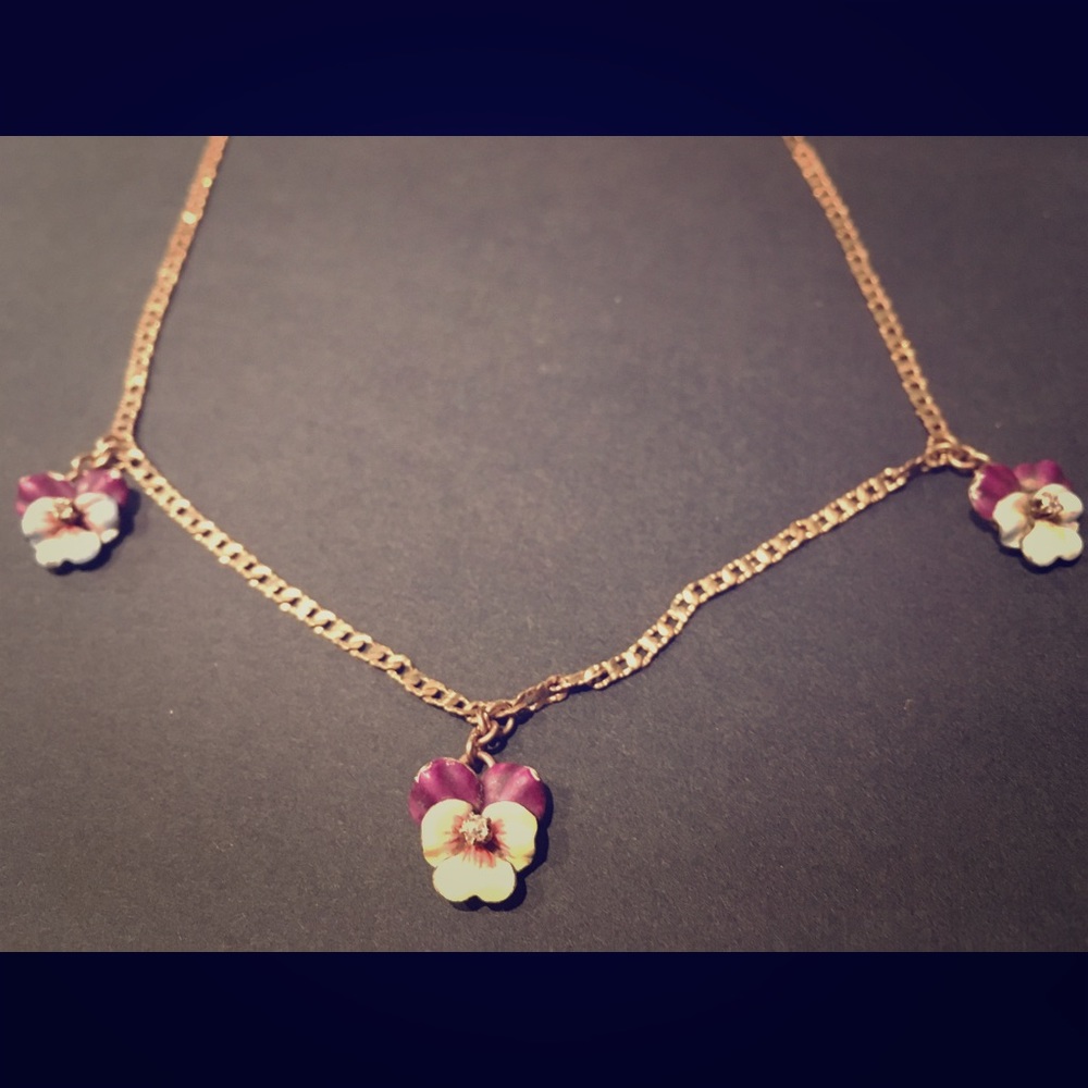 Antique Diamond Necklace Art Nouveau Enamel Pansy